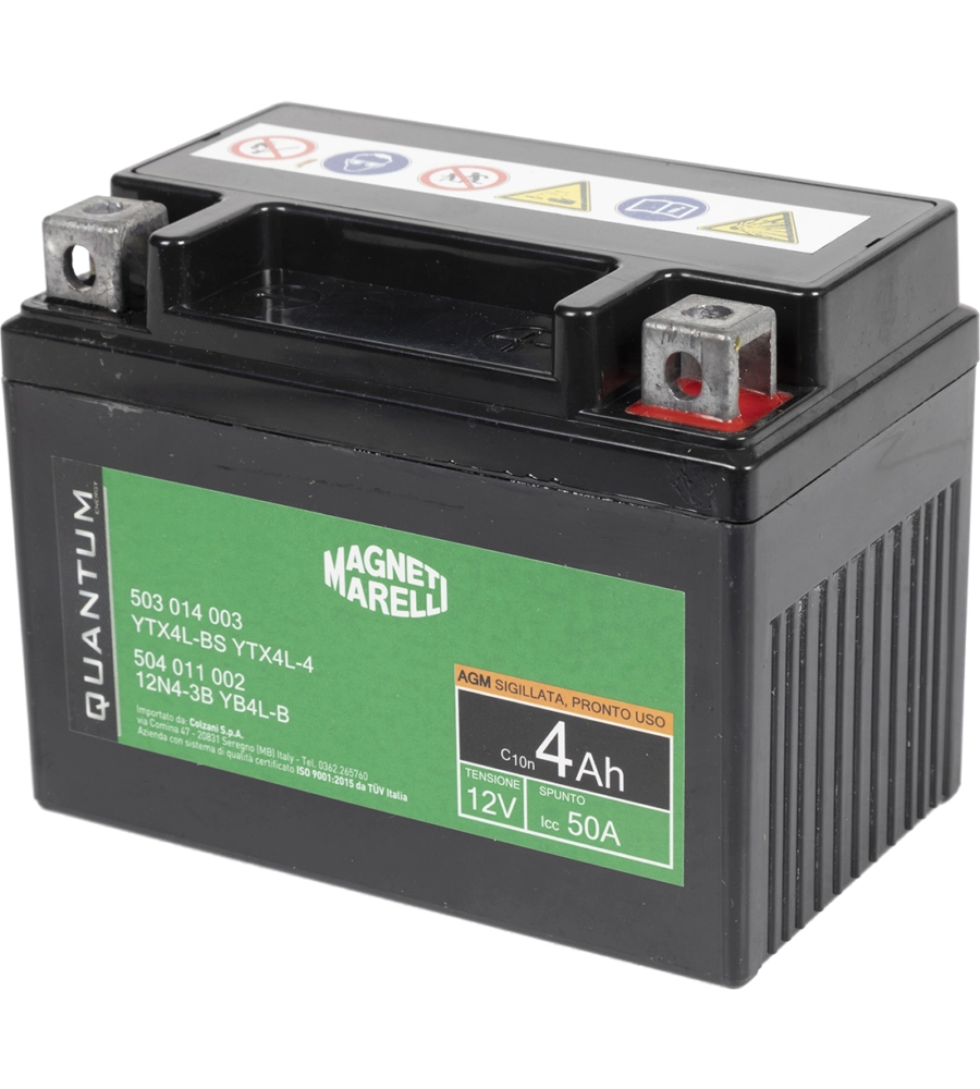 MAGNETI MARELLI BATTERIA MOTO E SCOOTER 4AH 12V 50A TECNOLOGIA AGM SIGILLATA POLO POSITIVO DESTRO